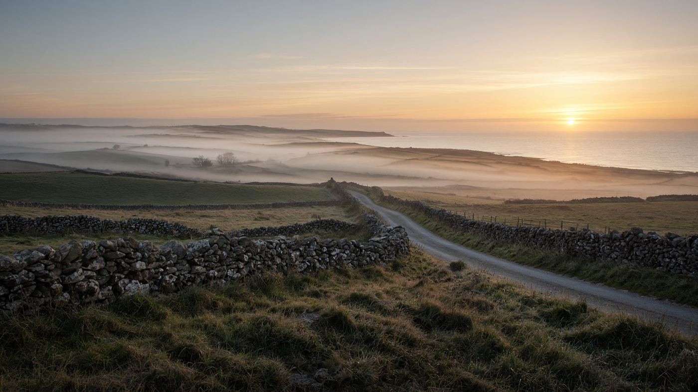 Dawn mist over farmland on the east coast of Scotland